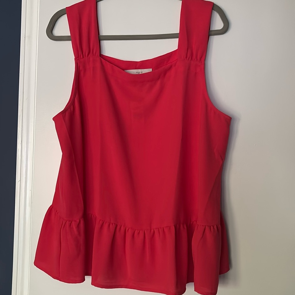 LOFT Square Neck Peplum Coral Top